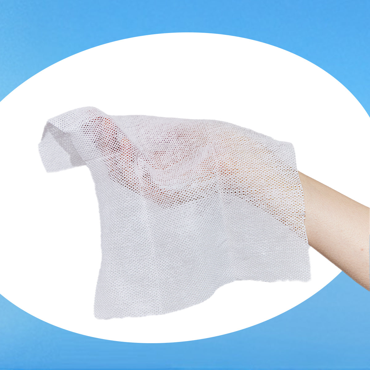 White mesh cloth wipe on a blue background