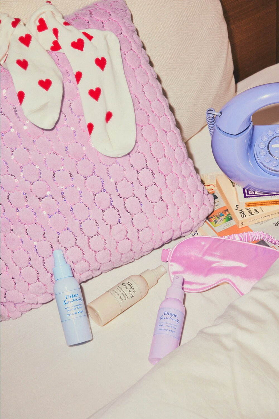 Diane Bonheur Pillow Mist series in a bedroom sleepover setting