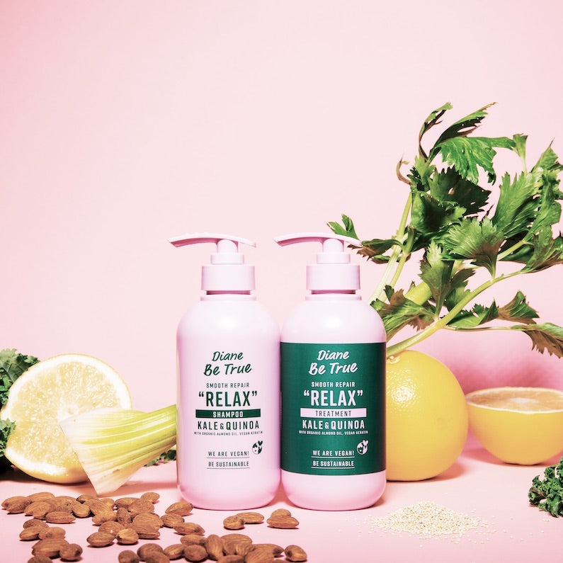 Be True Relax Smooth Repair series stand with veggies  