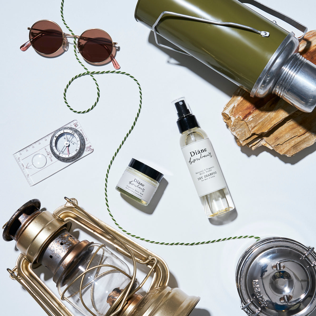  MILD SUBTLE SCENT Dry Shampoo with camping items setting